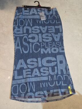 Nwt XL Denim Logo Midi Skirt - Blue
